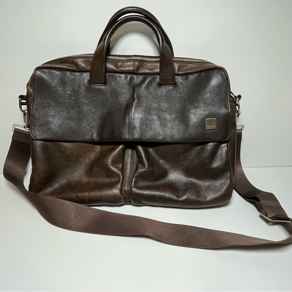 Knomo London Brown Leather 17”x 12" Professional Laptop/Briefcase Work Office - Picture 8 of 8